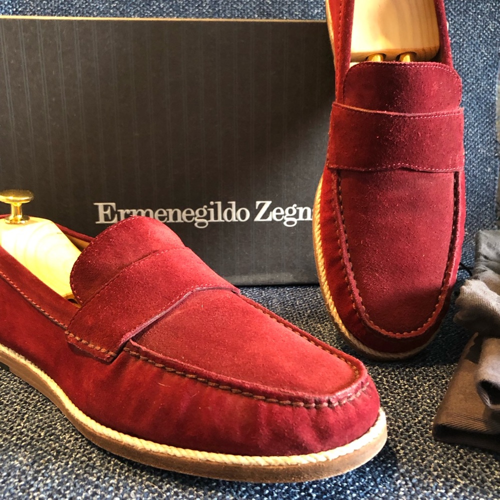 Zegna Loafers Red Suede Mens 9.5 US